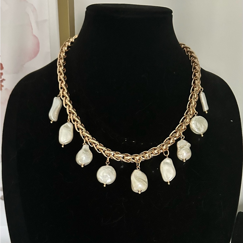 Park Lane Gold and White Pearl Necklace
